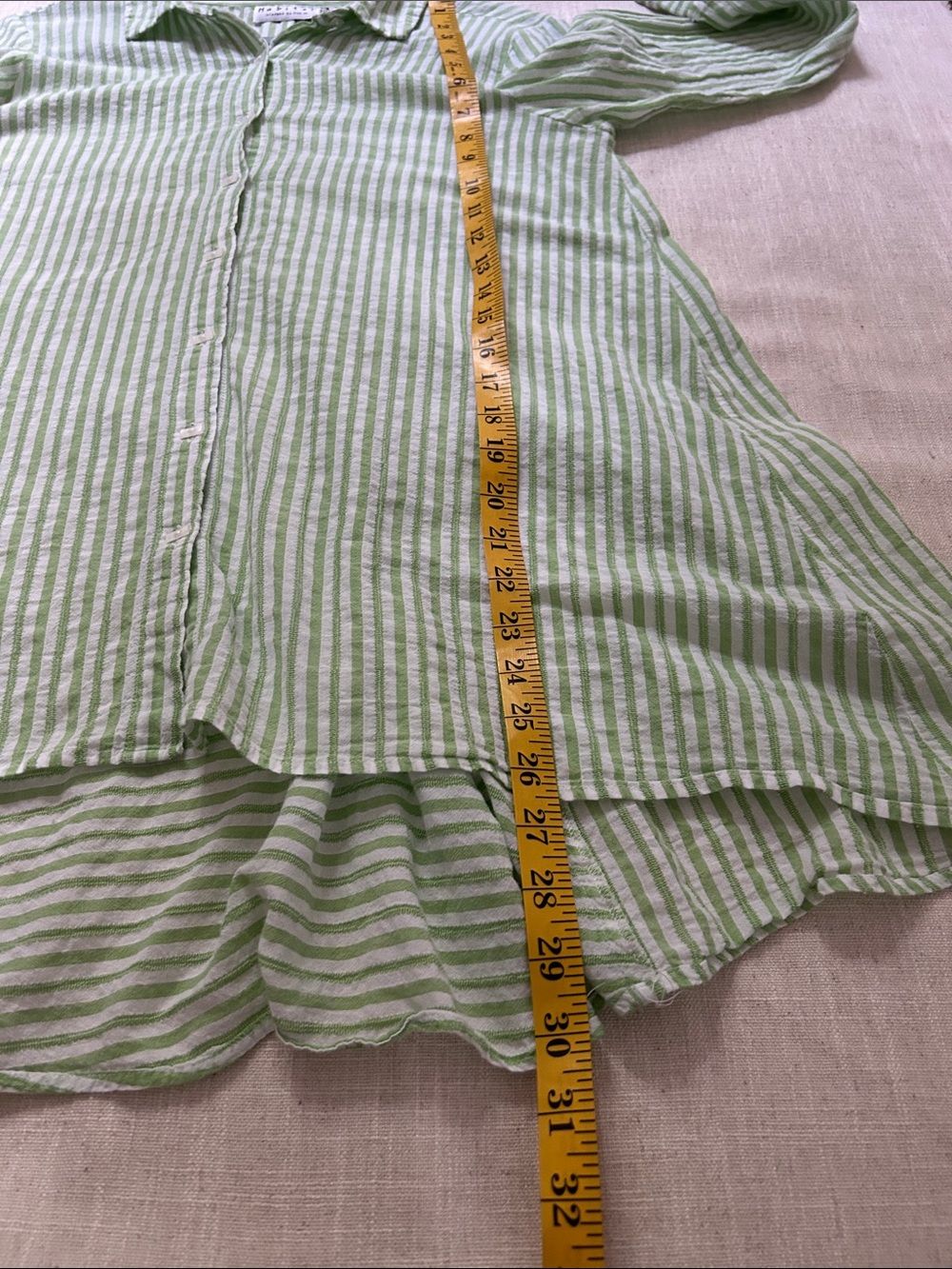 Habitat Cotton Button-Front Tunic Green/White Striped Lagenlook Coastal Small - Picture 9 of 14